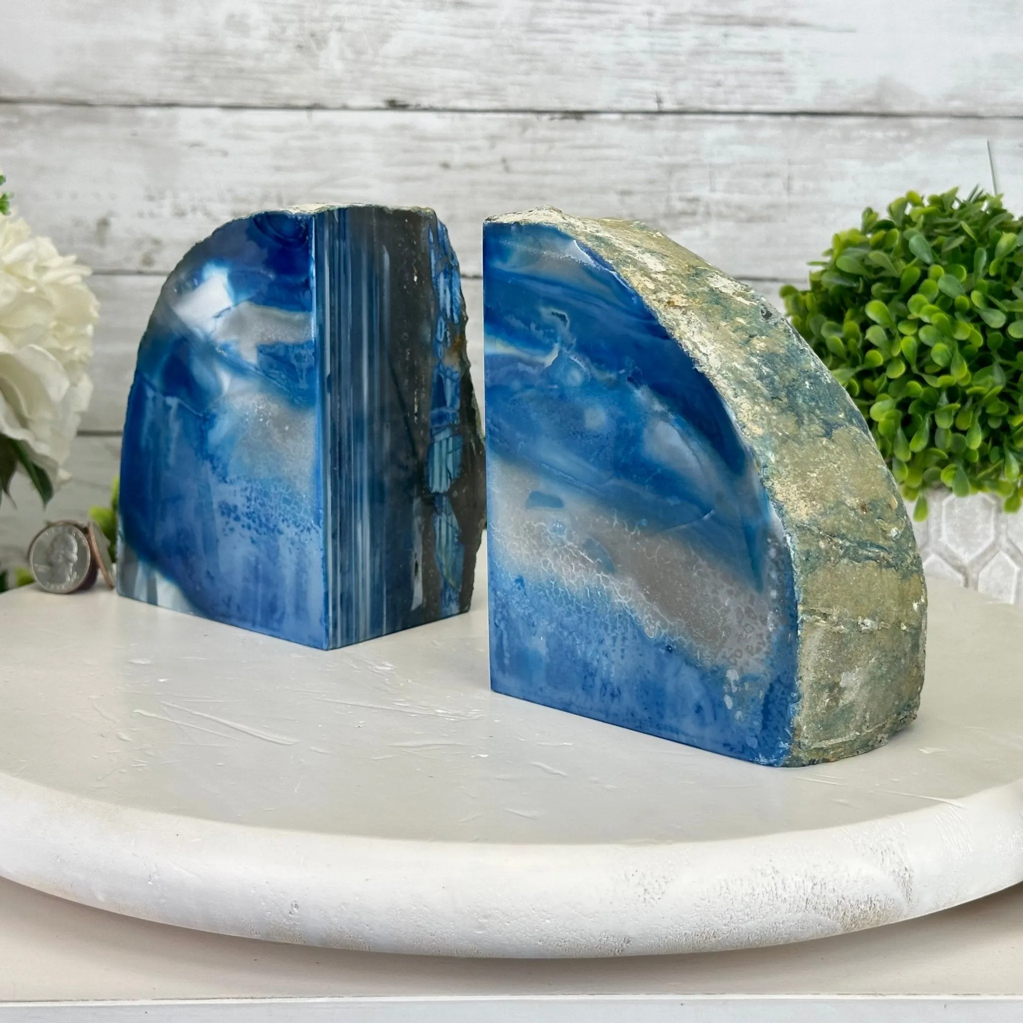 Blue Dyed Brazilian Agate Stone Bookends, 9.7 lbs & 5" tall #5151BL-041