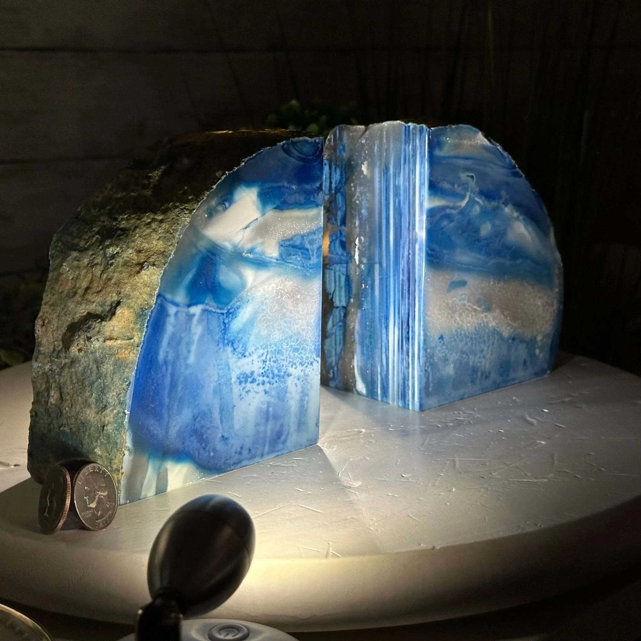 Blue Dyed Brazilian Agate Stone Bookends, 9.7 lbs & 5" tall #5151BL-041