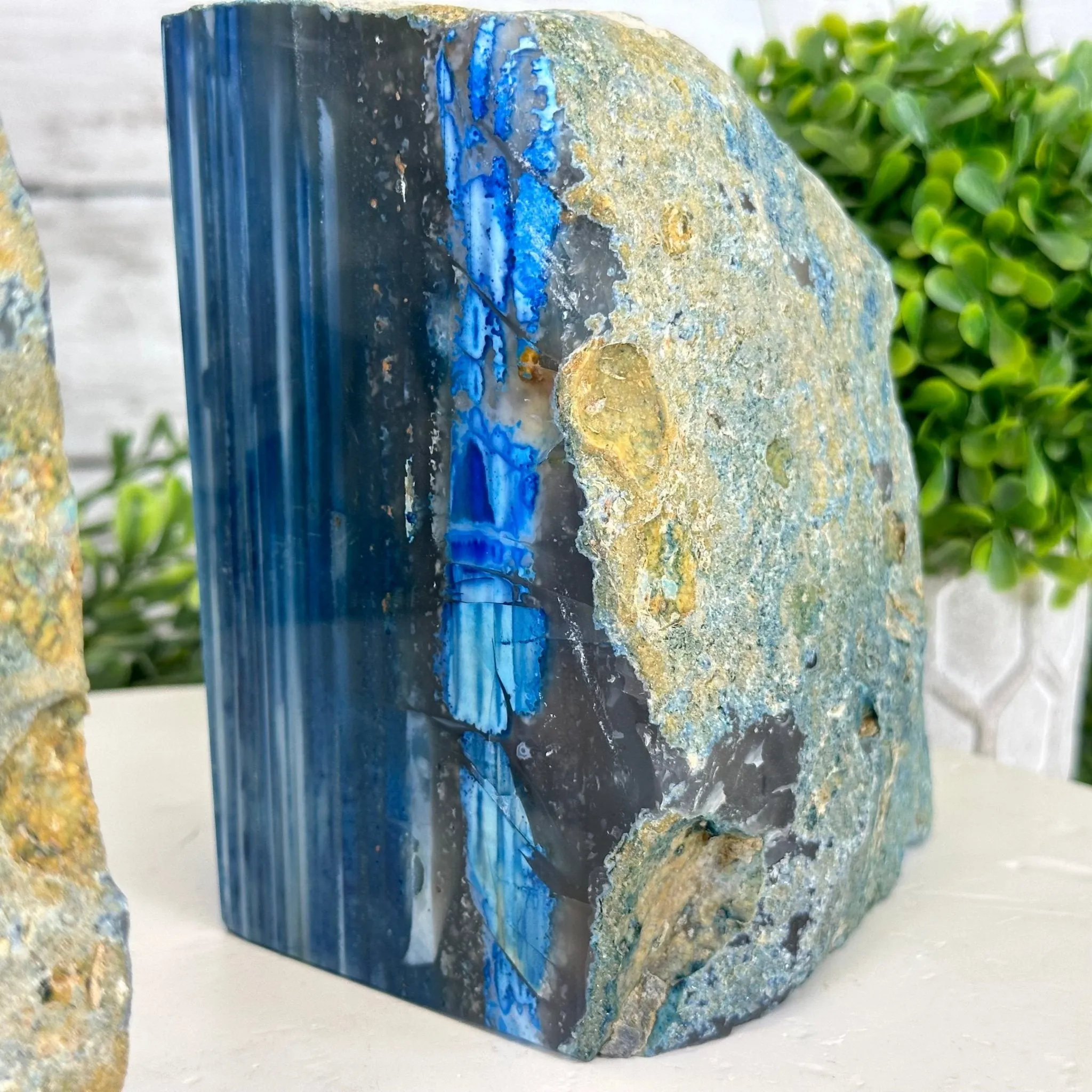 Blue Dyed Brazilian Agate Stone Bookends, 9.7 lbs & 5" tall #5151BL-041