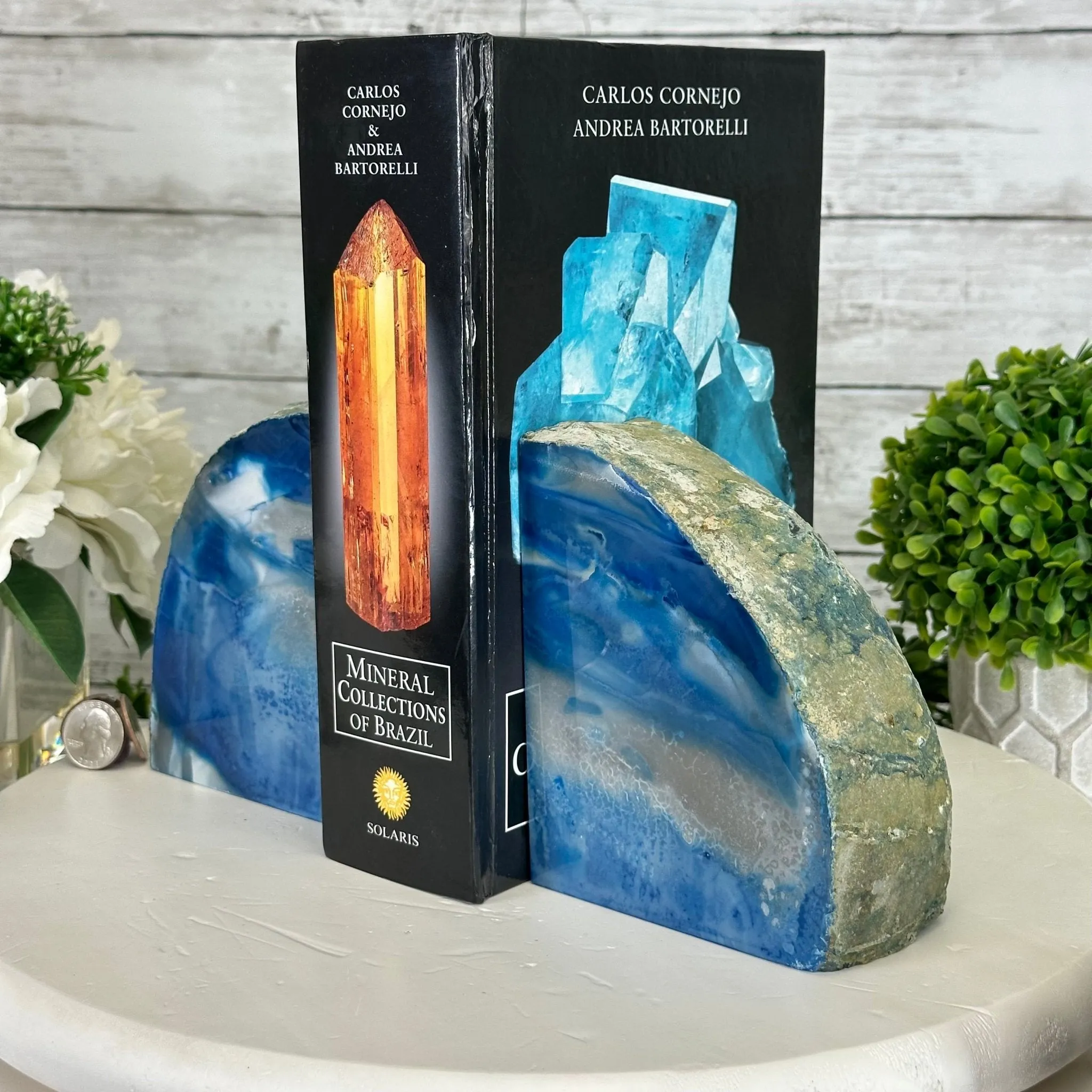 Blue Dyed Brazilian Agate Stone Bookends, 9.7 lbs & 5" tall #5151BL-041