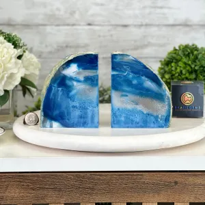 Blue Dyed Brazilian Agate Stone Bookends, 9.7 lbs & 5" tall #5151BL-041