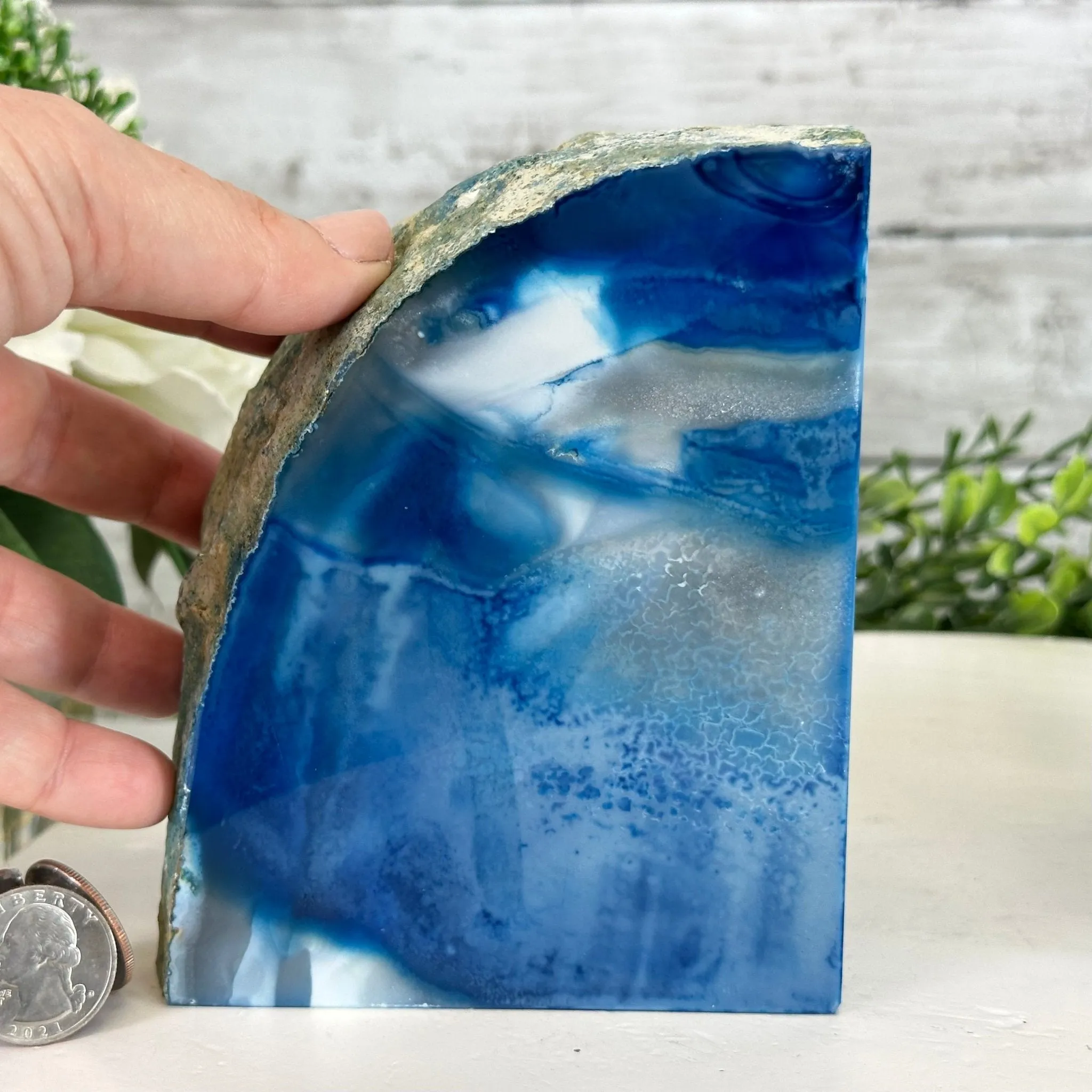 Blue Dyed Brazilian Agate Stone Bookends, 9.7 lbs & 5" tall #5151BL-041