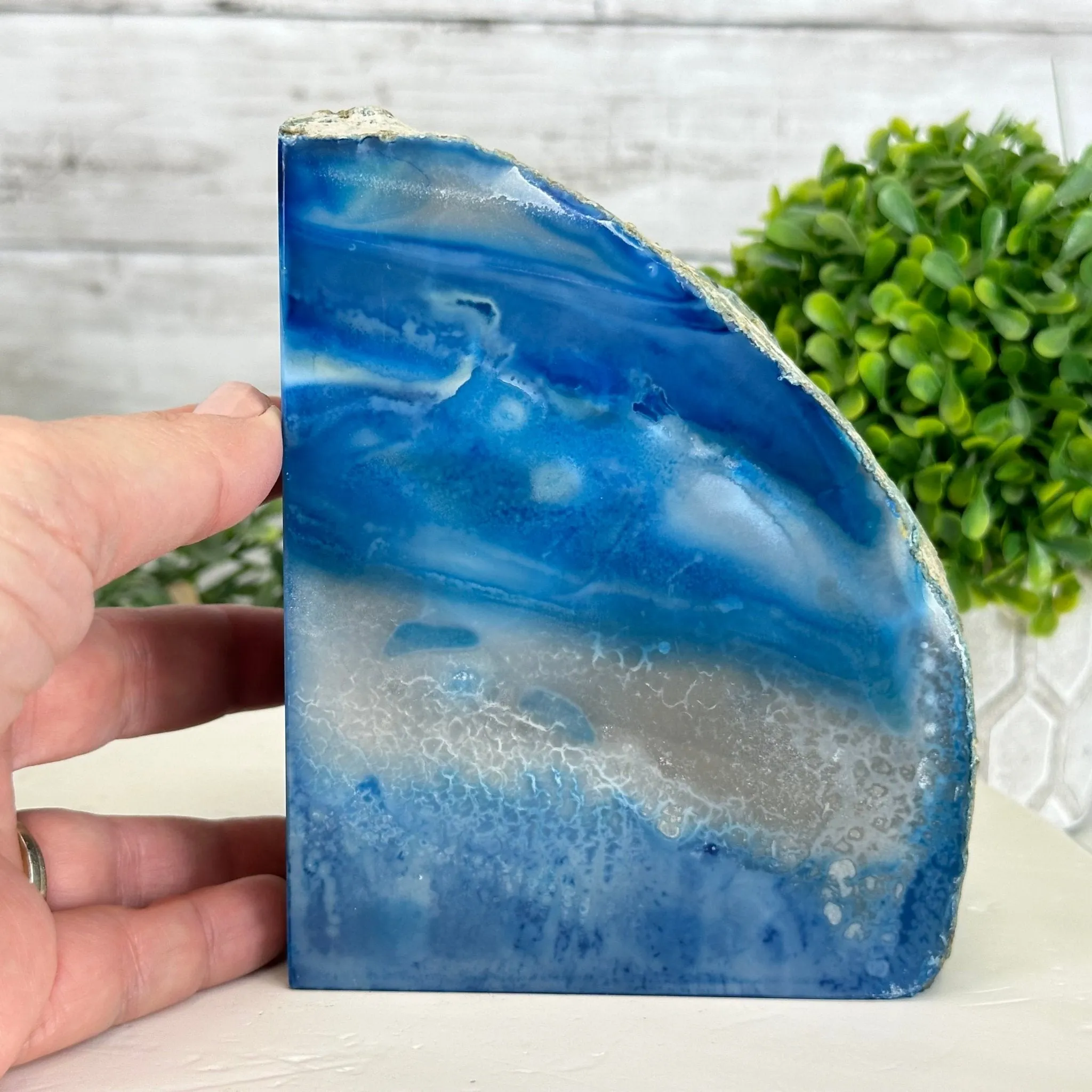 Blue Dyed Brazilian Agate Stone Bookends, 9.7 lbs & 5" tall #5151BL-041