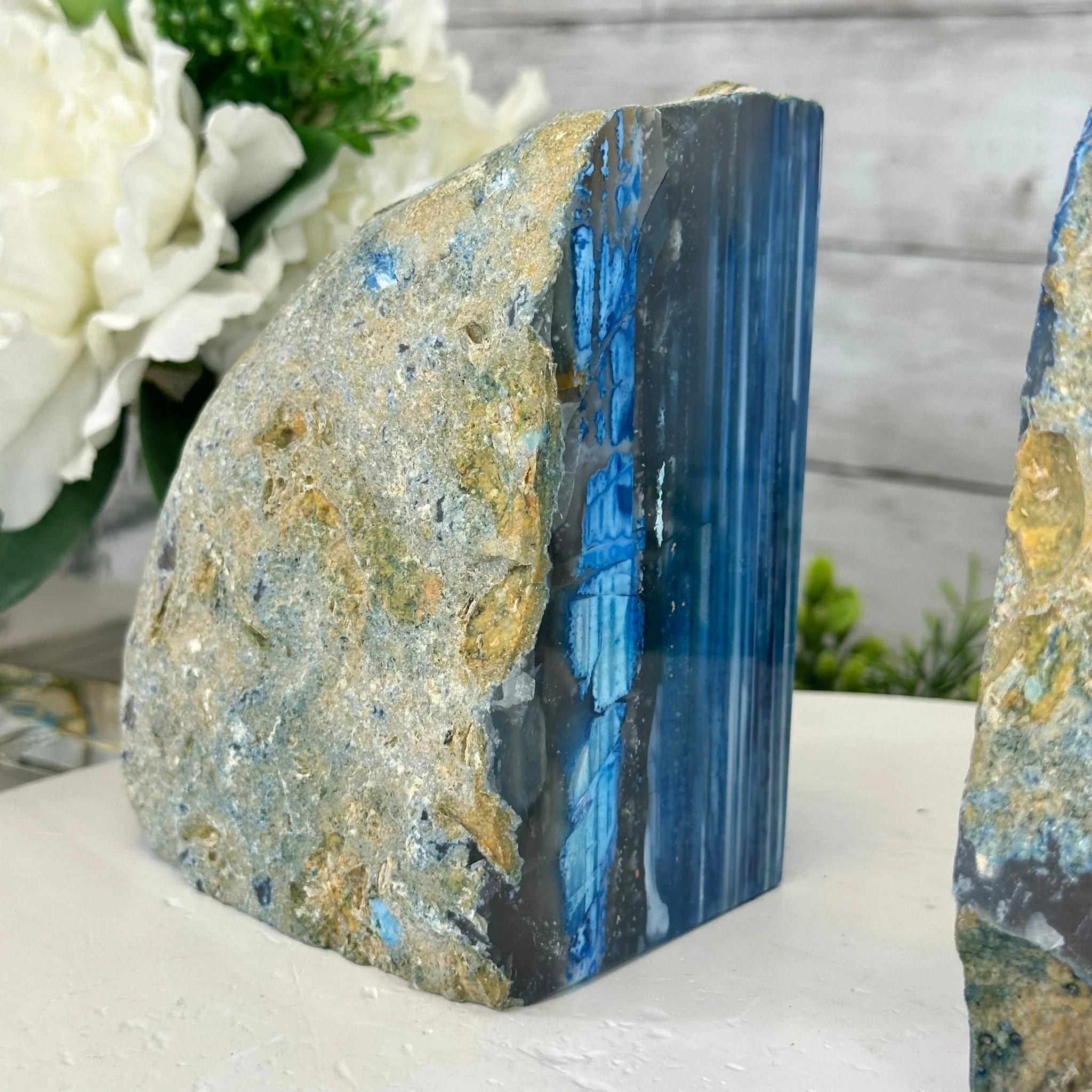 Blue Dyed Brazilian Agate Stone Bookends, 9.7 lbs & 5" tall #5151BL-041