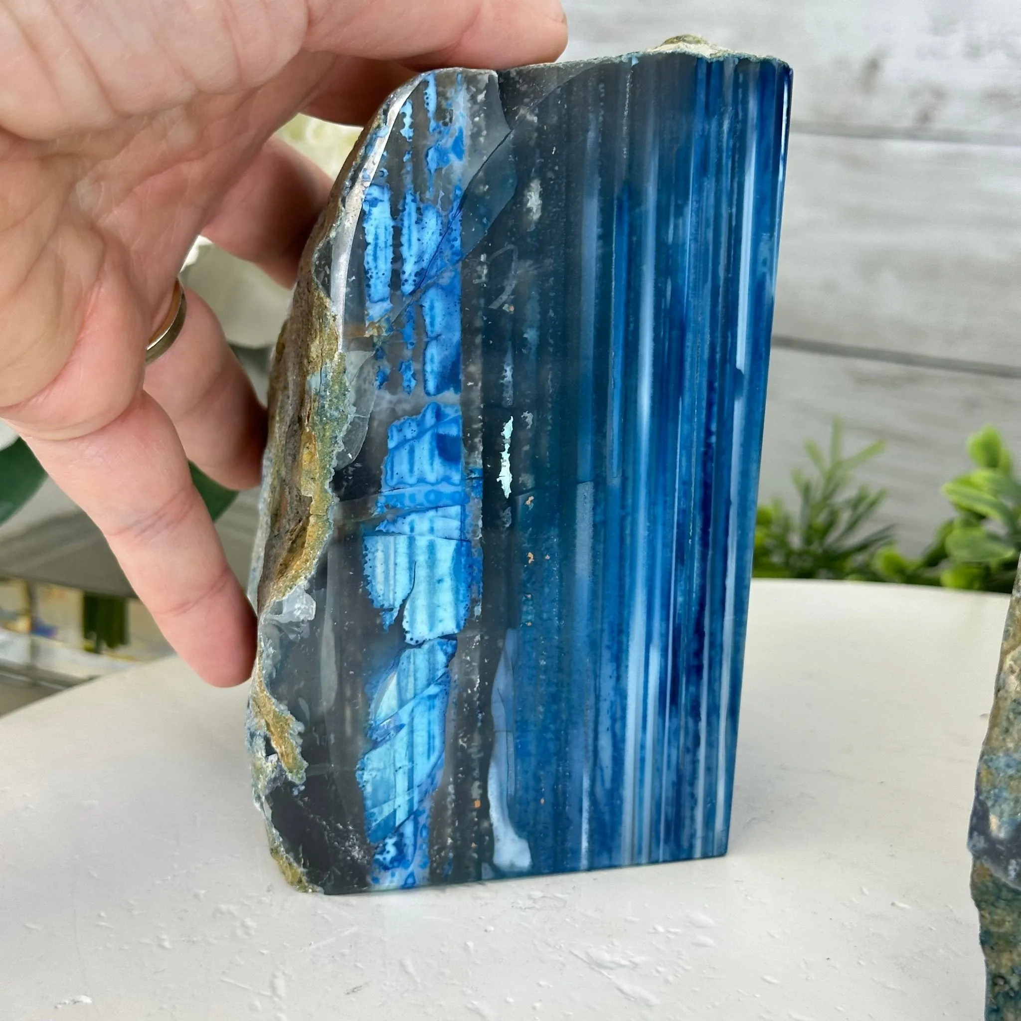 Blue Dyed Brazilian Agate Stone Bookends, 9.7 lbs & 5" tall #5151BL-041