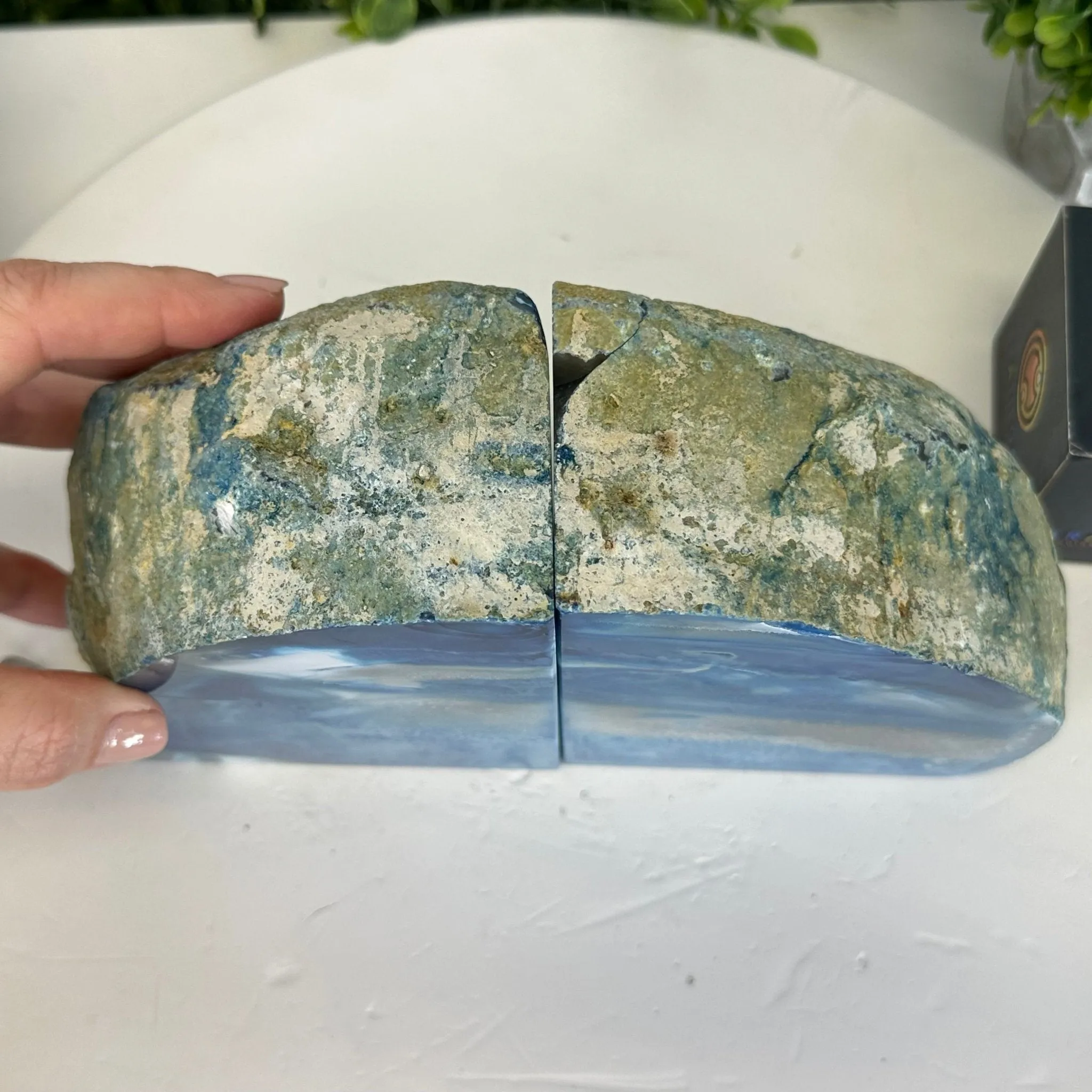 Blue Dyed Brazilian Agate Stone Bookends, 9.7 lbs & 5" tall #5151BL-041