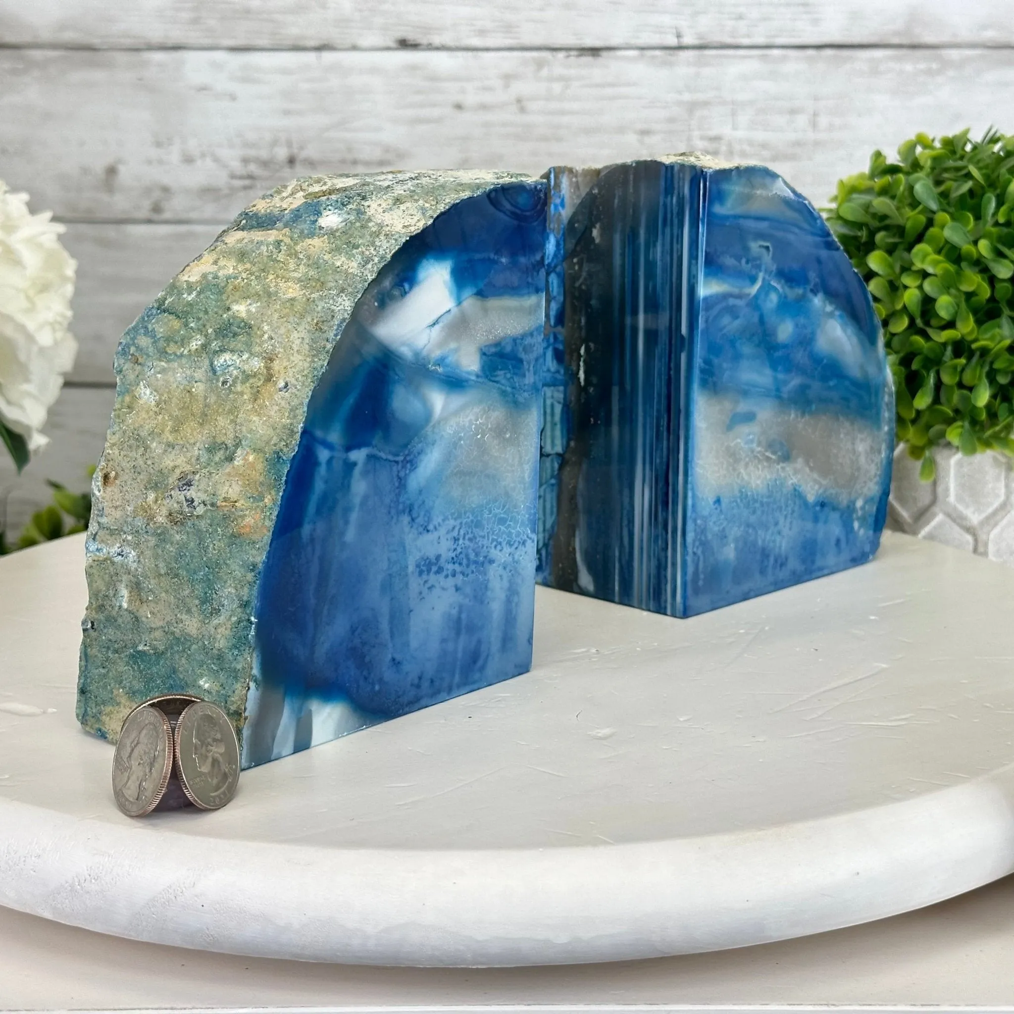 Blue Dyed Brazilian Agate Stone Bookends, 9.7 lbs & 5" tall #5151BL-041