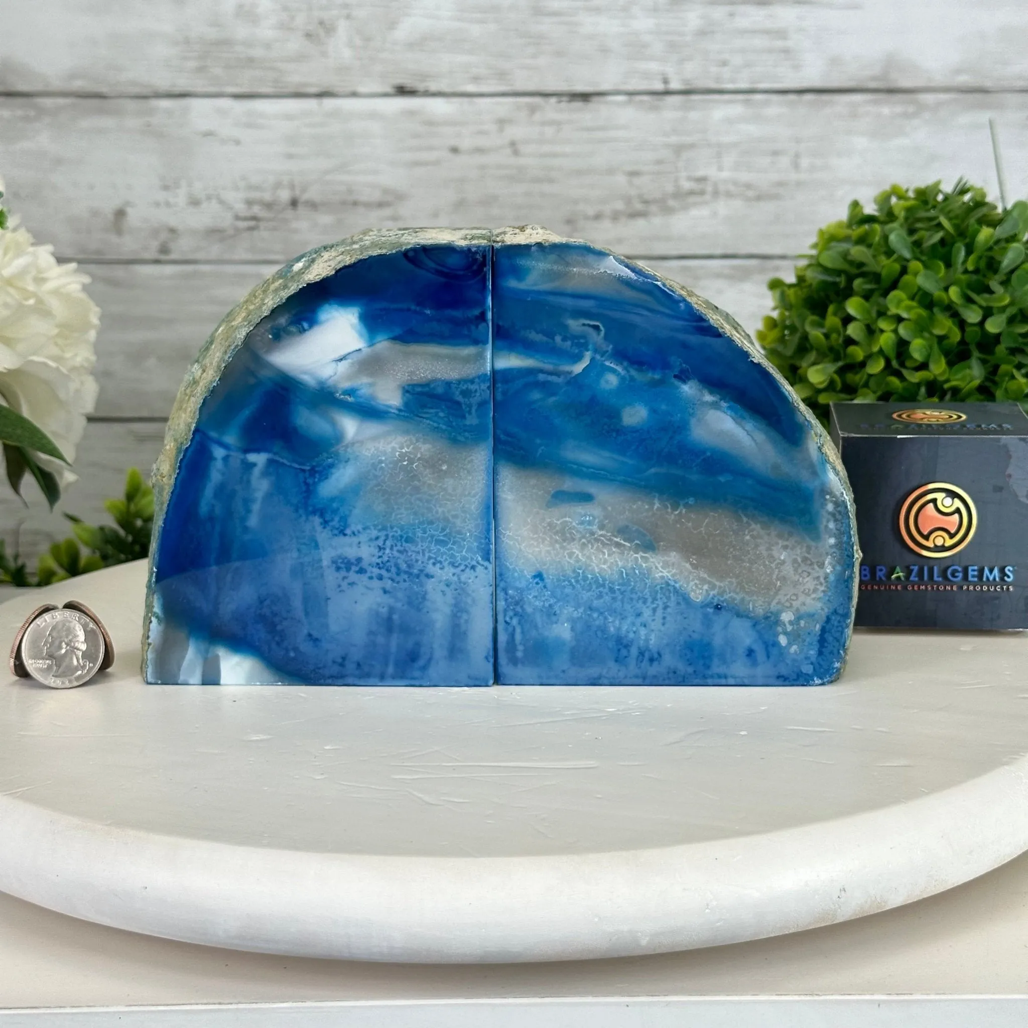 Blue Dyed Brazilian Agate Stone Bookends, 9.7 lbs & 5" tall #5151BL-041