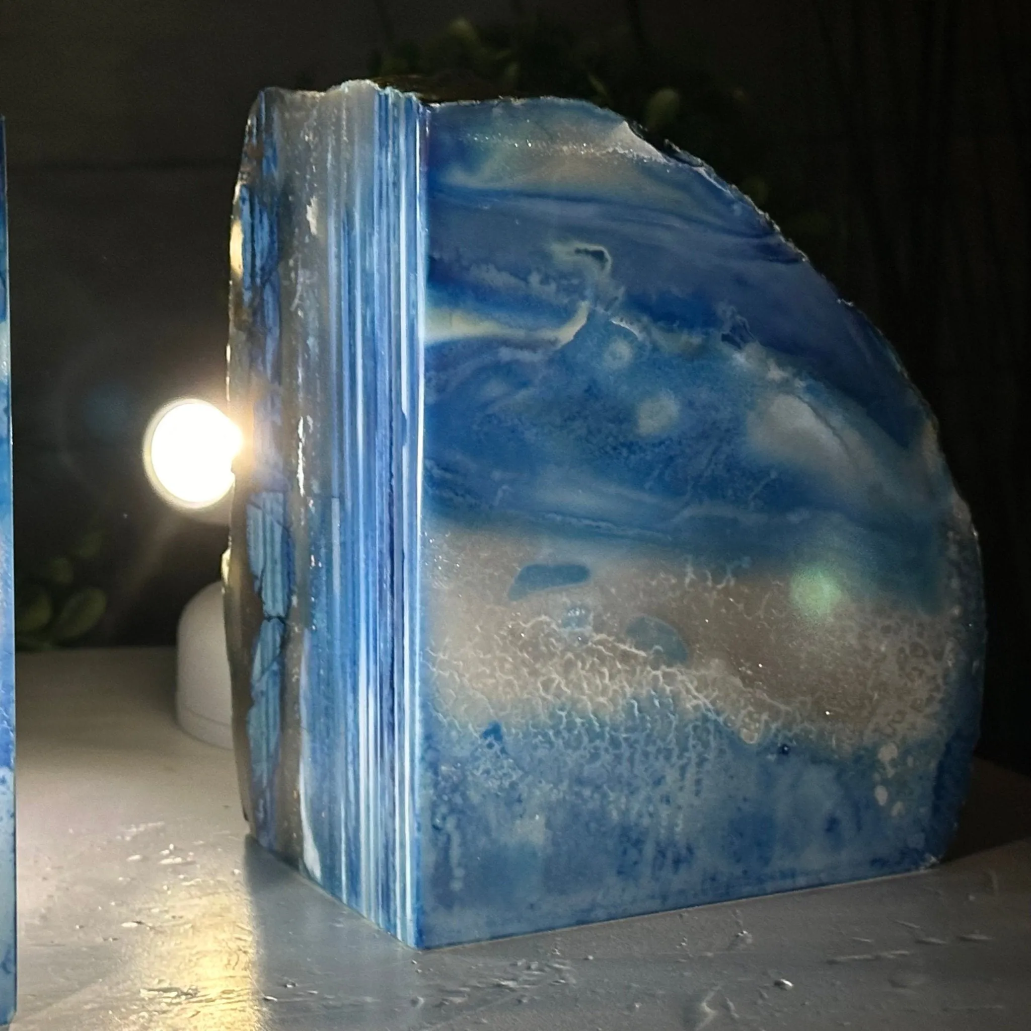 Blue Dyed Brazilian Agate Stone Bookends, 9.7 lbs & 5" tall #5151BL-041