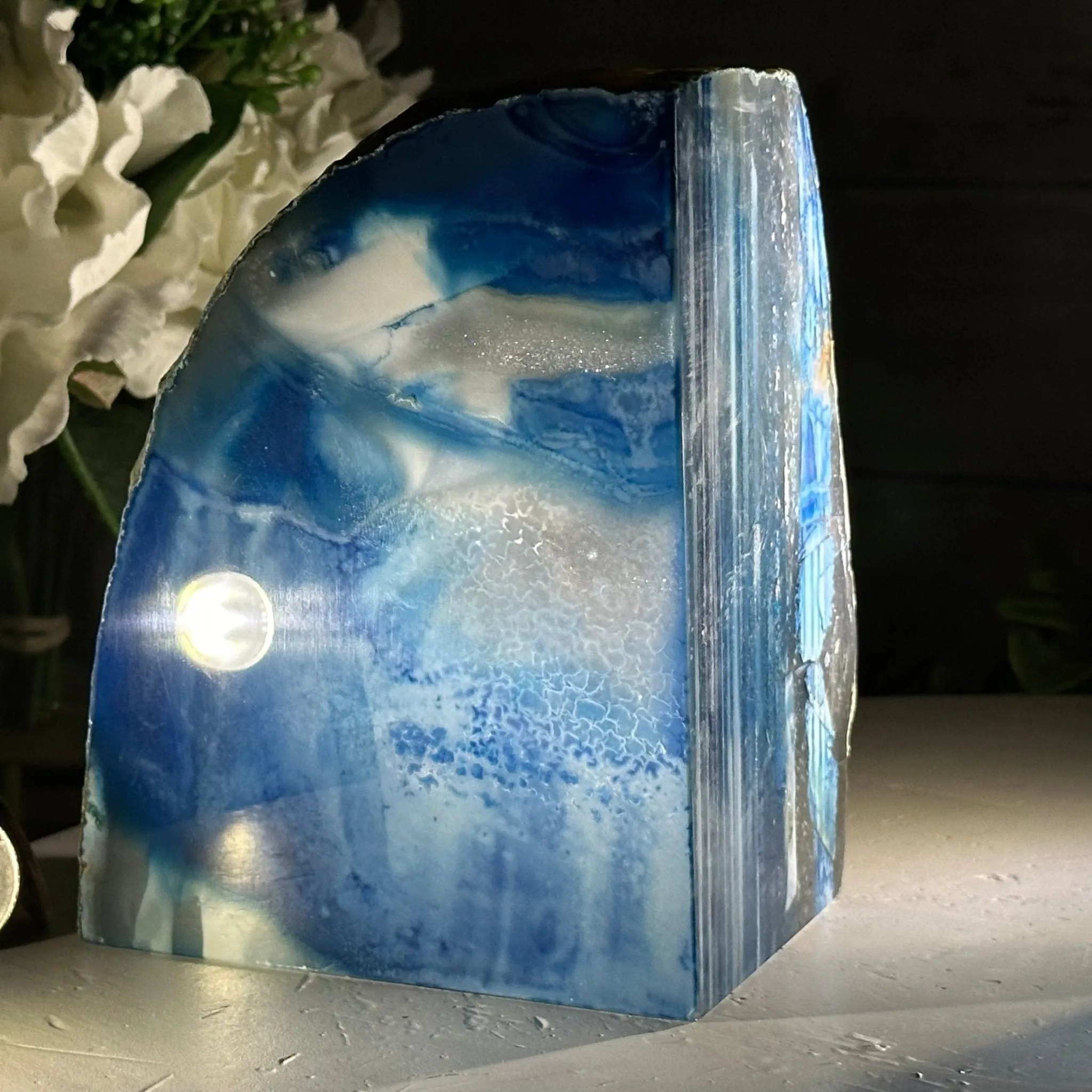 Blue Dyed Brazilian Agate Stone Bookends, 9.7 lbs & 5" tall #5151BL-041