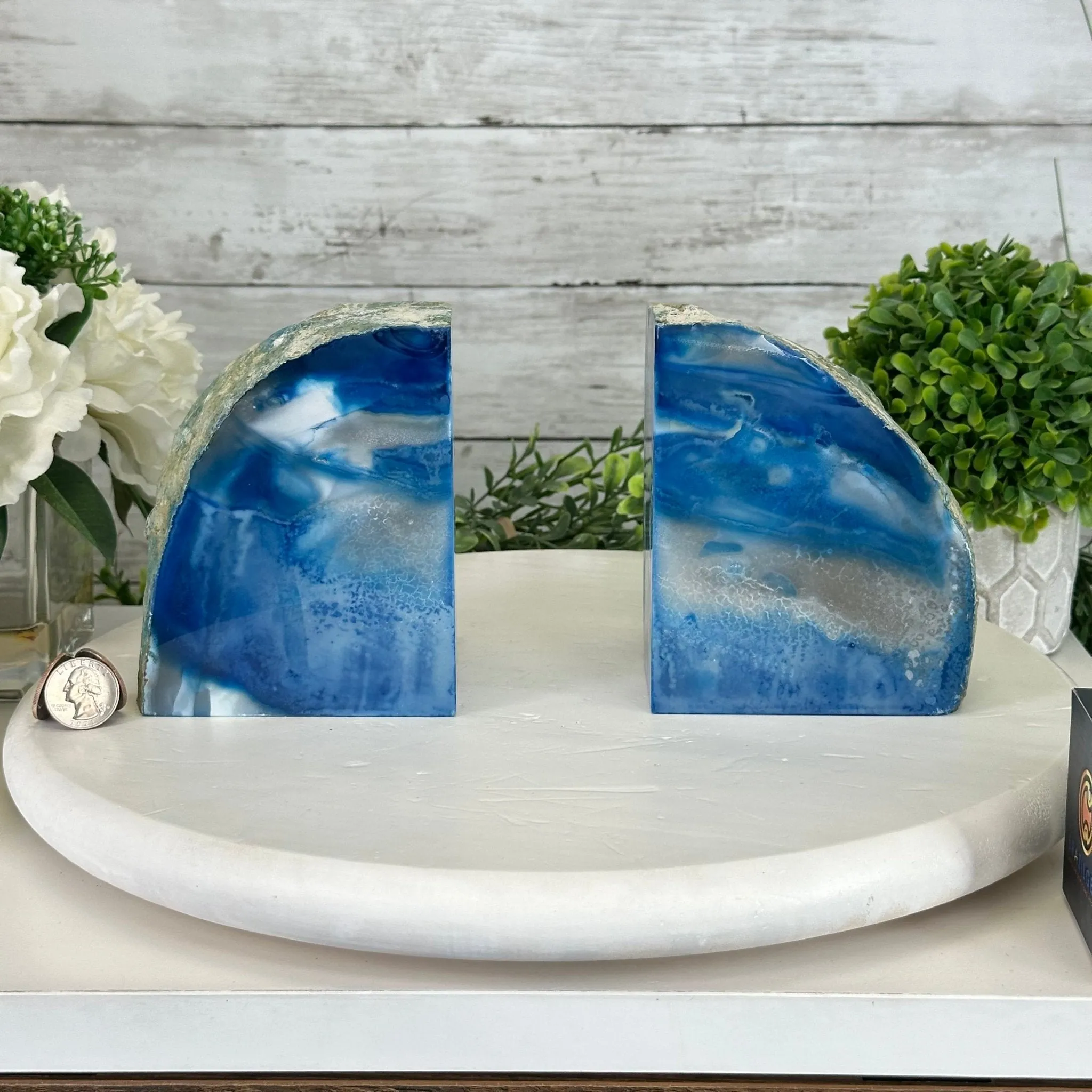 Blue Dyed Brazilian Agate Stone Bookends, 9.7 lbs & 5" tall #5151BL-041