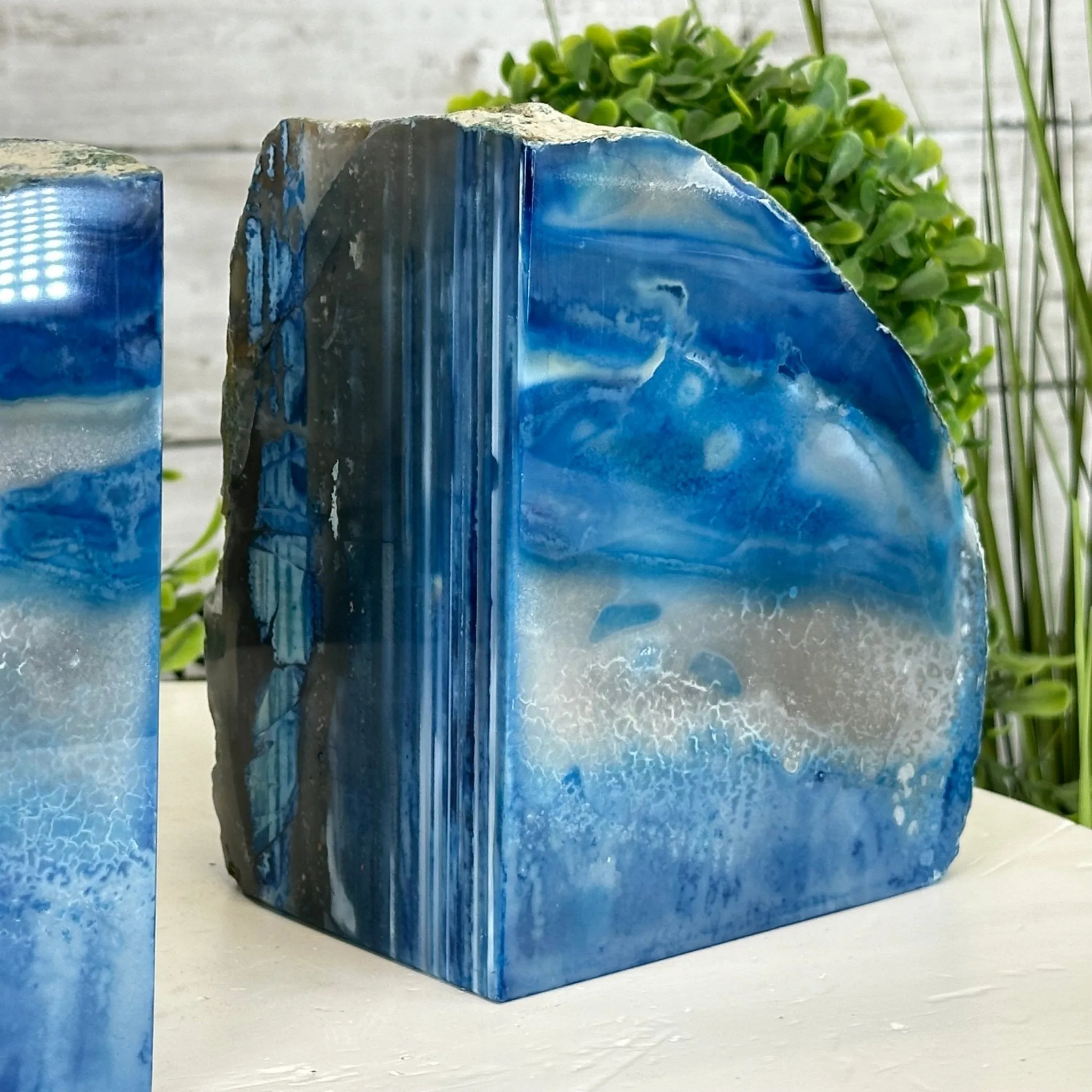 Blue Dyed Brazilian Agate Stone Bookends, 9.7 lbs & 5" tall #5151BL-041