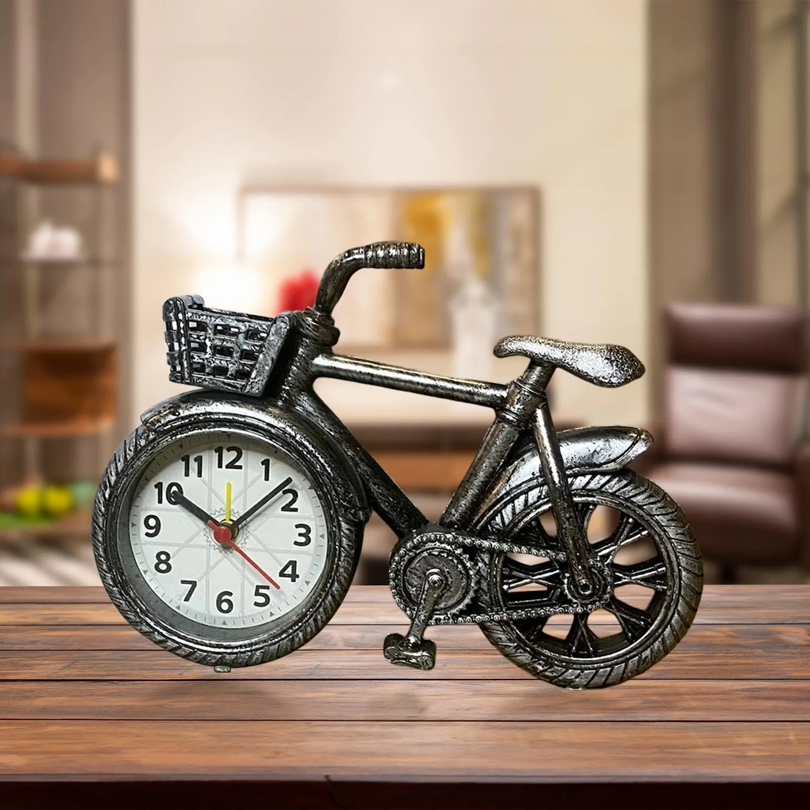 CALANDIS® Bicycle Clock Retro Style Classic Small Decoration Bicycle Shape Alarm Clock Silver