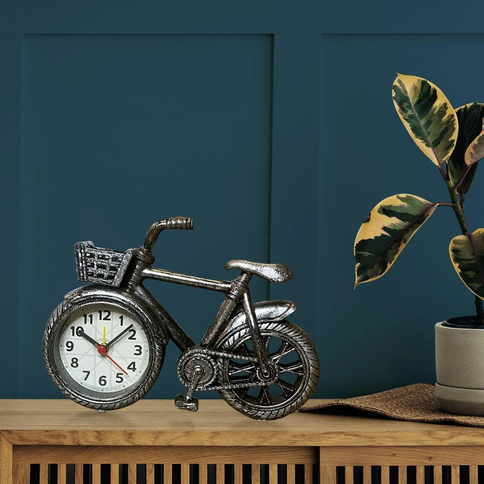 CALANDIS® Bicycle Clock Retro Style Classic Small Decoration Bicycle Shape Alarm Clock Silver