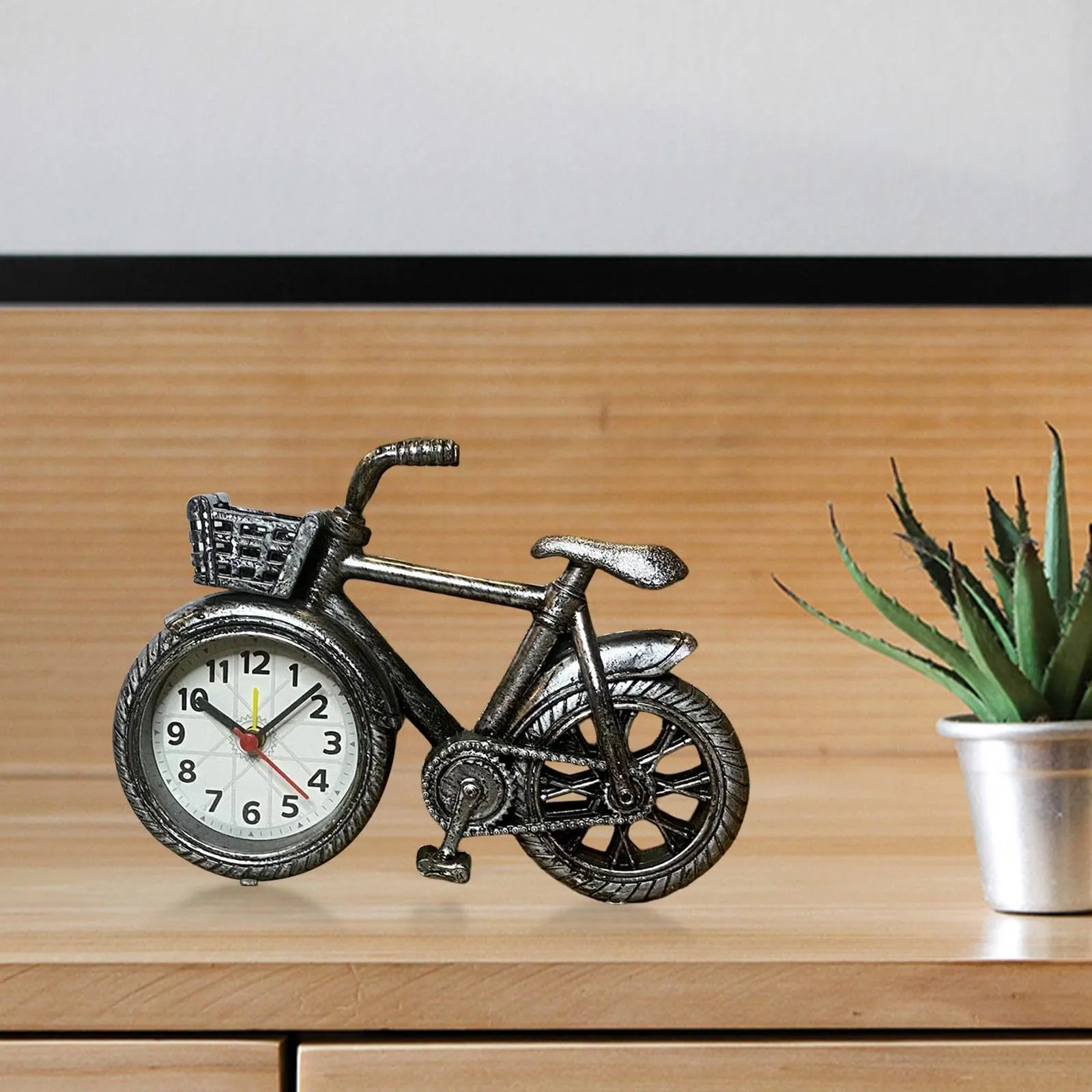 CALANDIS® Bicycle Clock Retro Style Classic Small Decoration Bicycle Shape Alarm Clock Silver