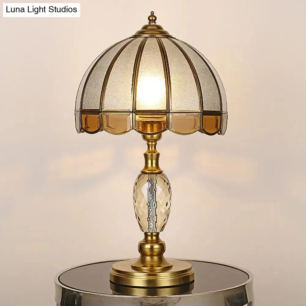 Colonial Scalloped Opal Glass Nightstand Lamp - Gold with Crystal Drop