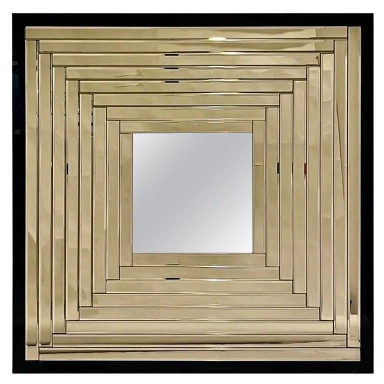 Contemporary Geometric Italian Black bronzed Murano Glass Gradient Square Mirror