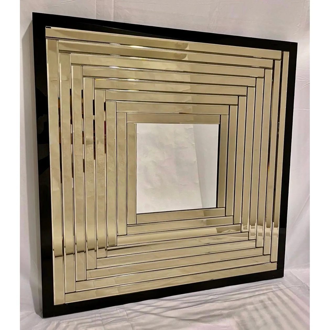 Contemporary Geometric Italian Black bronzed Murano Glass Gradient Square Mirror