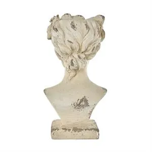 Cream Magnesium Oxide Woman Distressed Antique Greek Bust Planter with Floral Accents