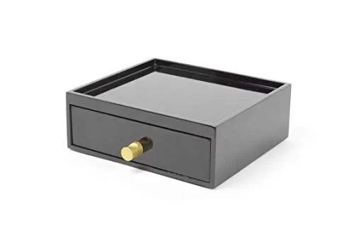 Daven - Black shiny accessories decorative storage box with drawer - Dimensions: H20cm x W23 x D8cm