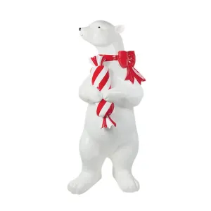 December Diamonds Candy Cane Lace 6Ft Standing Polar Bear With Candy