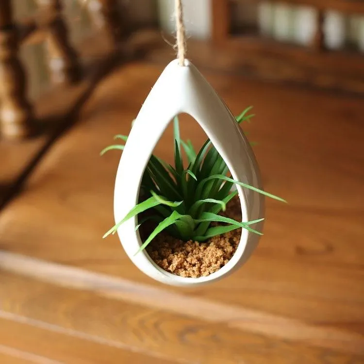 Decorative Ceramic Hanging Planter Pot with Artificial Plant