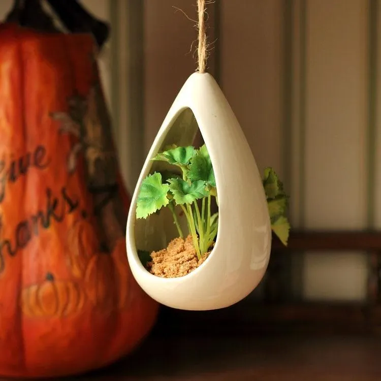 Decorative Ceramic Hanging Planter Pot with Artificial Plant