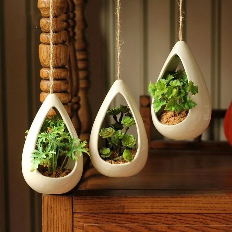 Decorative Ceramic Hanging Planter Pot with Artificial Plant