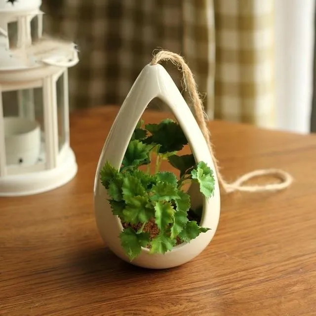 Decorative Ceramic Hanging Planter Pot with Artificial Plant