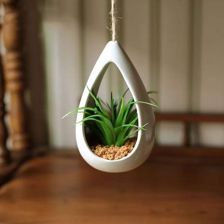 Decorative Ceramic Hanging Planter Pot with Artificial Plant