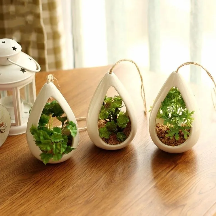 Decorative Ceramic Hanging Planter Pot with Artificial Plant