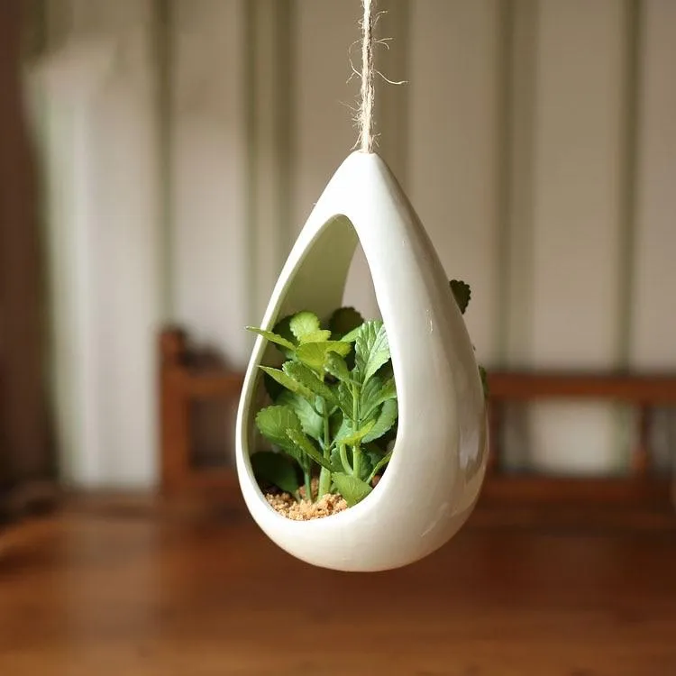 Decorative Ceramic Hanging Planter Pot with Artificial Plant