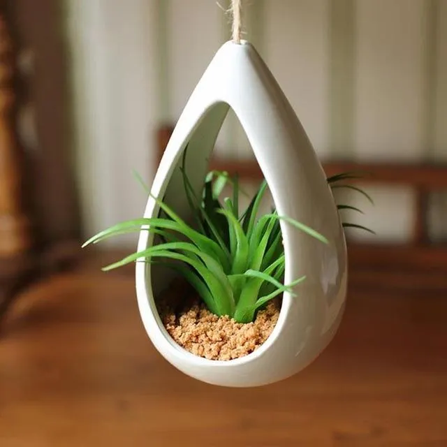 Decorative Ceramic Hanging Planter Pot with Artificial Plant