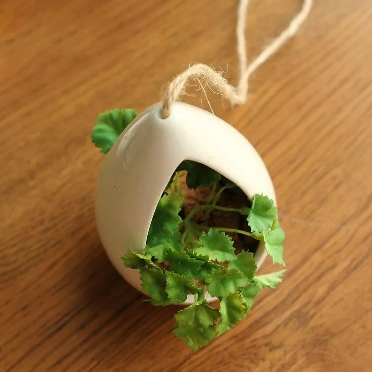 Decorative Ceramic Hanging Planter Pot with Artificial Plant