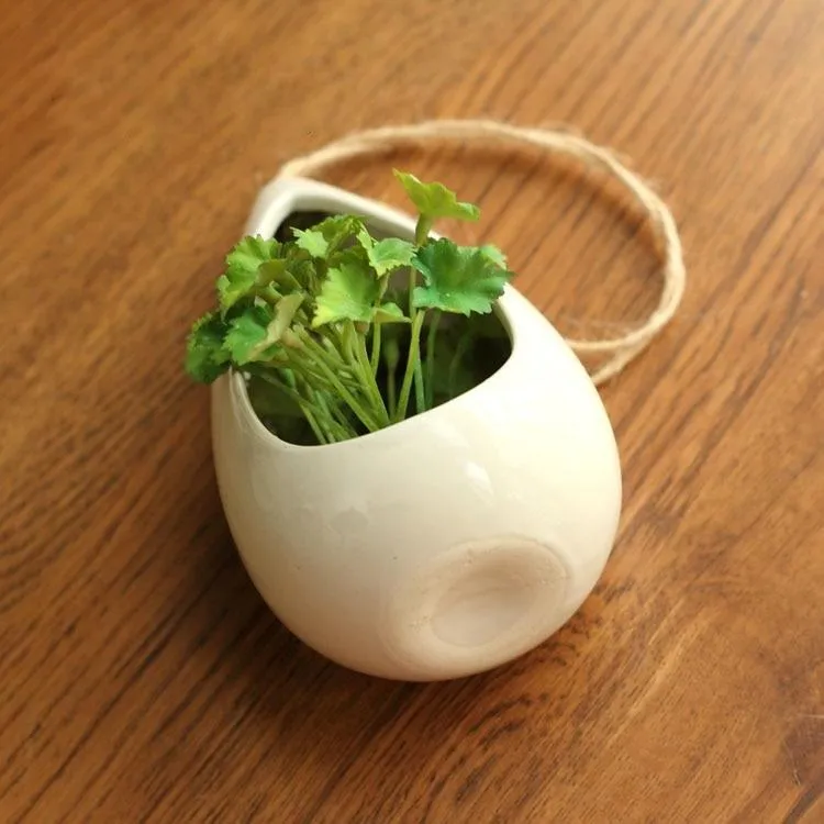 Decorative Ceramic Hanging Planter Pot with Artificial Plant