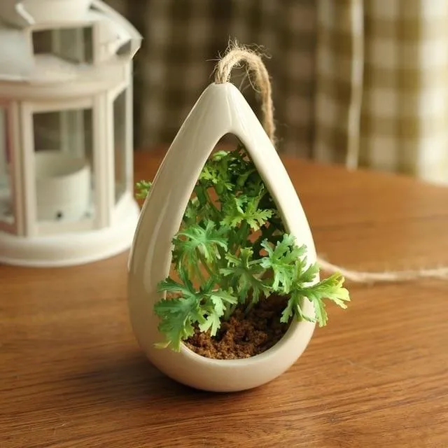 Decorative Ceramic Hanging Planter Pot with Artificial Plant