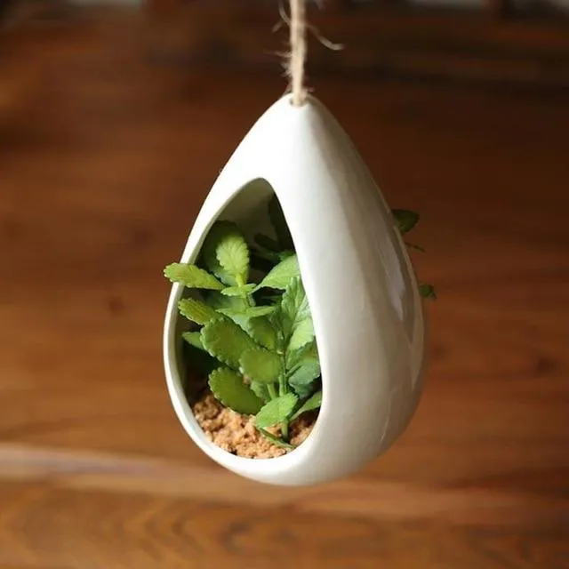 Decorative Ceramic Hanging Planter Pot with Artificial Plant