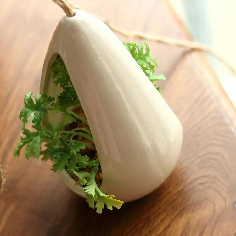 Decorative Ceramic Hanging Planter Pot with Artificial Plant