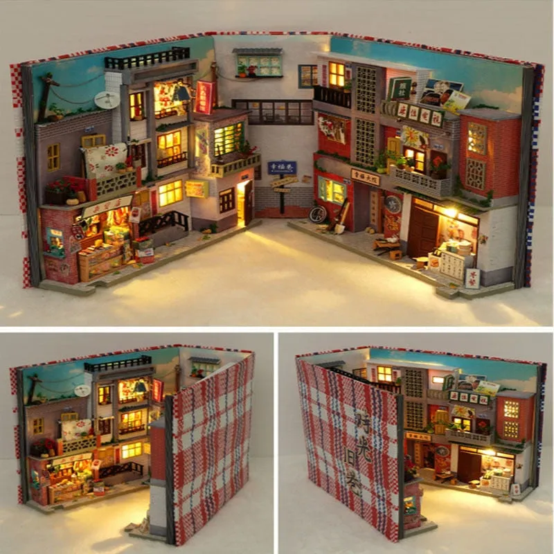 DIY Book Nook Shelf Insert Kits Miniature Dollhouse With Furniture Room Box Time Alley Bookends Japanese Store Toys Kids Gifts