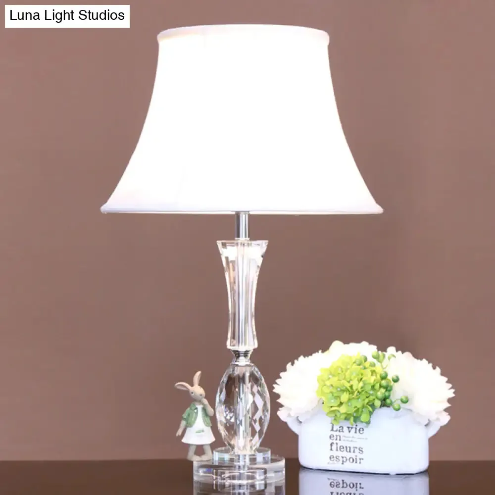 Empire Shade Table Light: Traditional White Fabric Night Lamp with Crystal Base