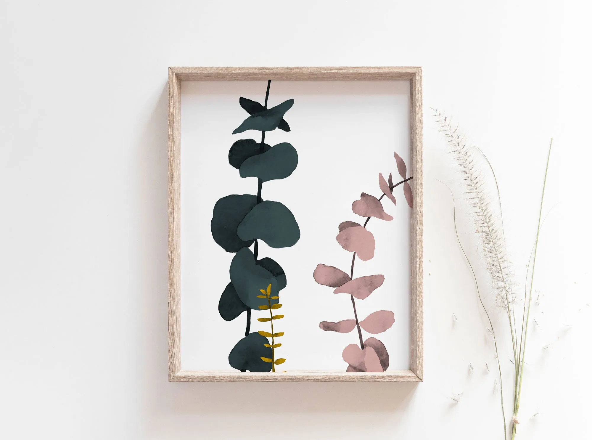 Eucalyptus White Print Wall Art - Minimalist Abstract Print