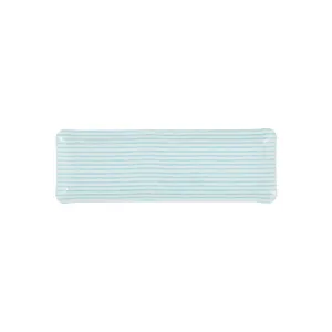 Fabric Tray Oblong Stripe Aqua and White