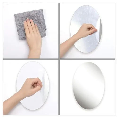 GAKSON Oval Shape Adhesive Mirror for Wall on Tiles Bathroom Bedroom Living Room Basin Mirror Bathroom Wall Mirror Stickers Unbreakable Plastic Wall Mirror (1, 30X20)