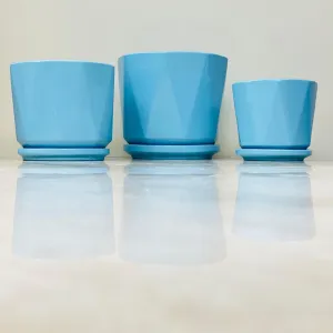 Glossy Blue Ceramic Pots for Indoor Planter Set Of 3