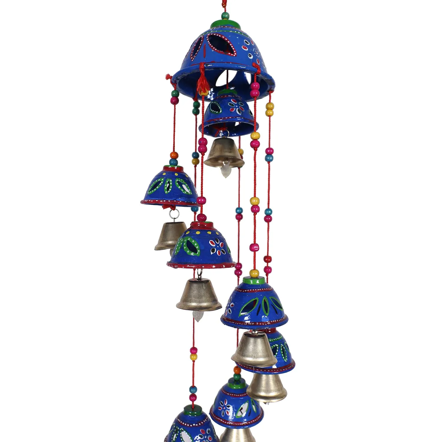 Heart Home Rajasthani Design Handcrafted Hanging Windchimes|Latkan with 8 Bells for Home Décor & Positive Energy,Pack of 2 (Blue)