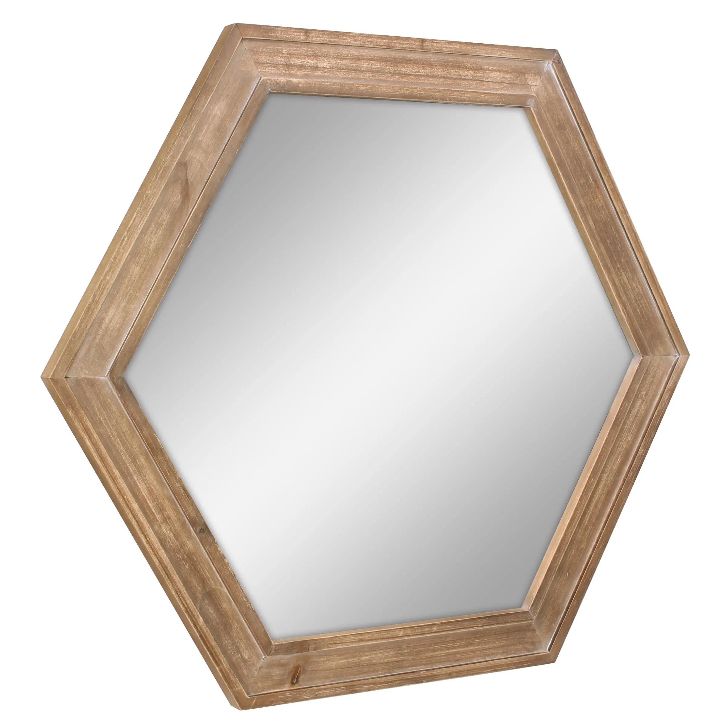 Hexagon Natural Wood Mirror - 24 Inch (WS)