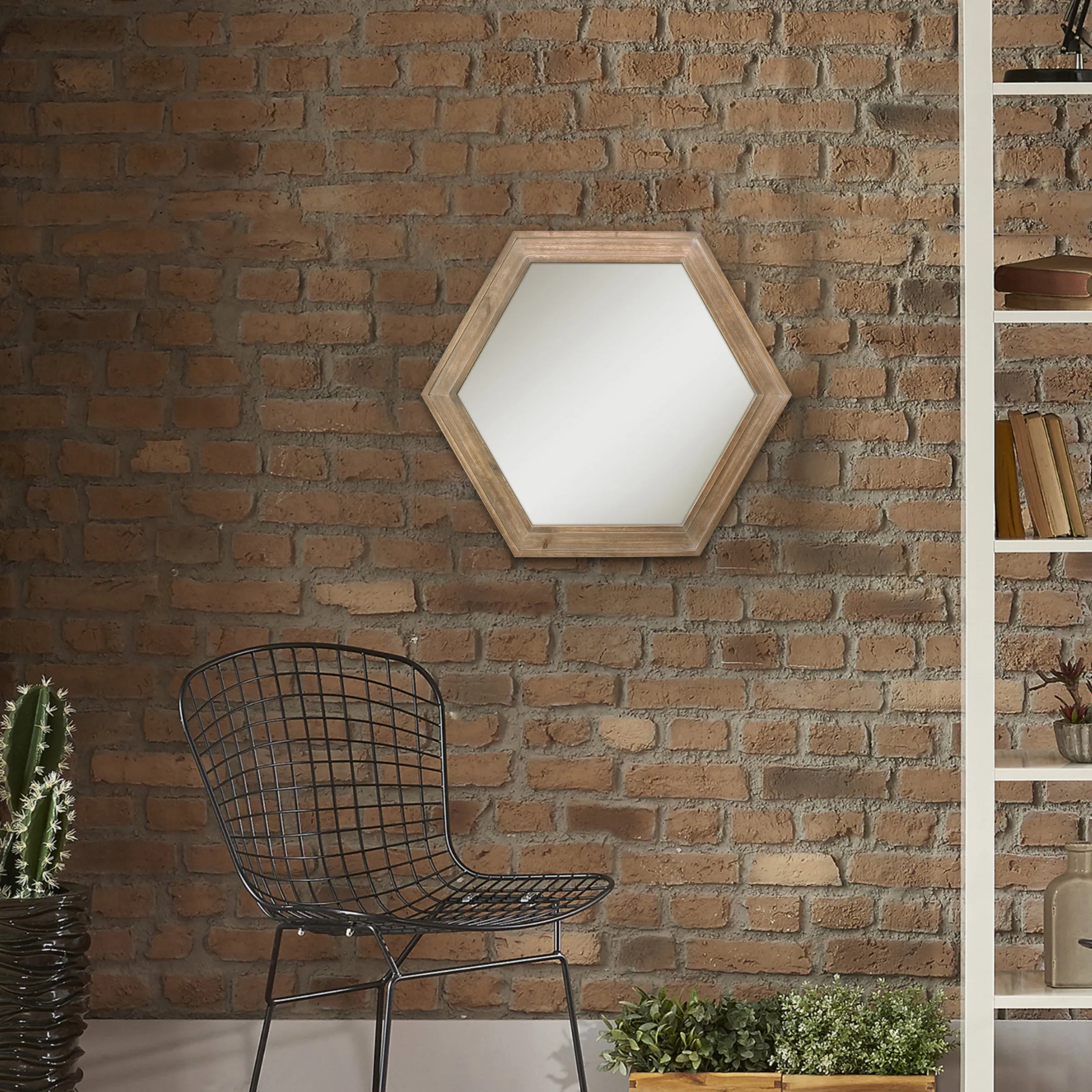 Hexagon Natural Wood Mirror - 24 Inch (WS)