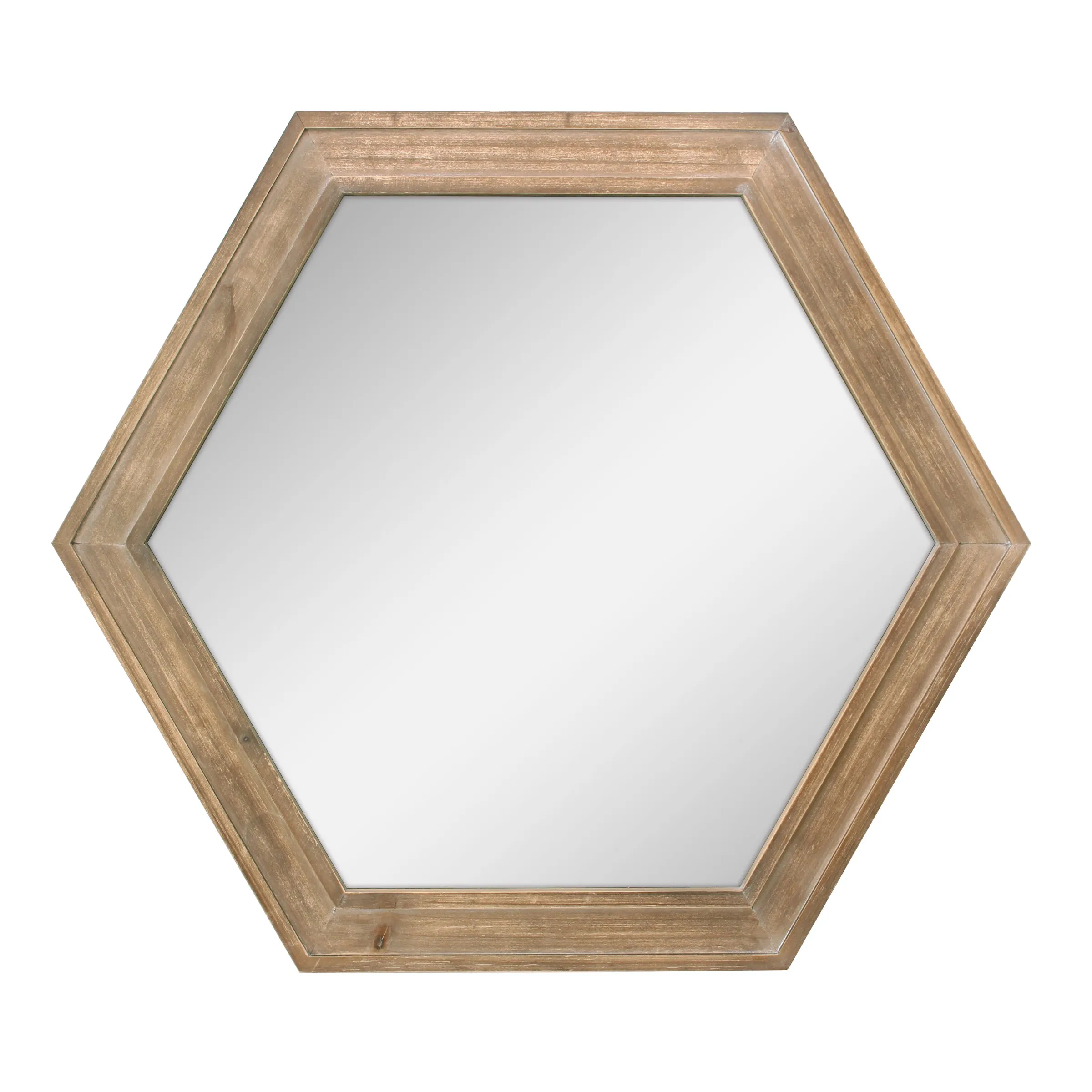 Hexagon Natural Wood Mirror - 24 Inch (WS)