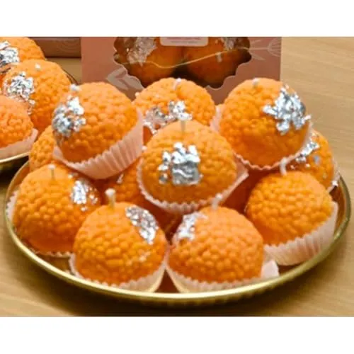 ICONICSPARK Candless Motichoor Ladoo Scented Candle | 100% Soy Wax, Hand Poured Decorative Scented Candle | Festive Gifting and Home Decoration Laddu-Shaped Candles Set of 10