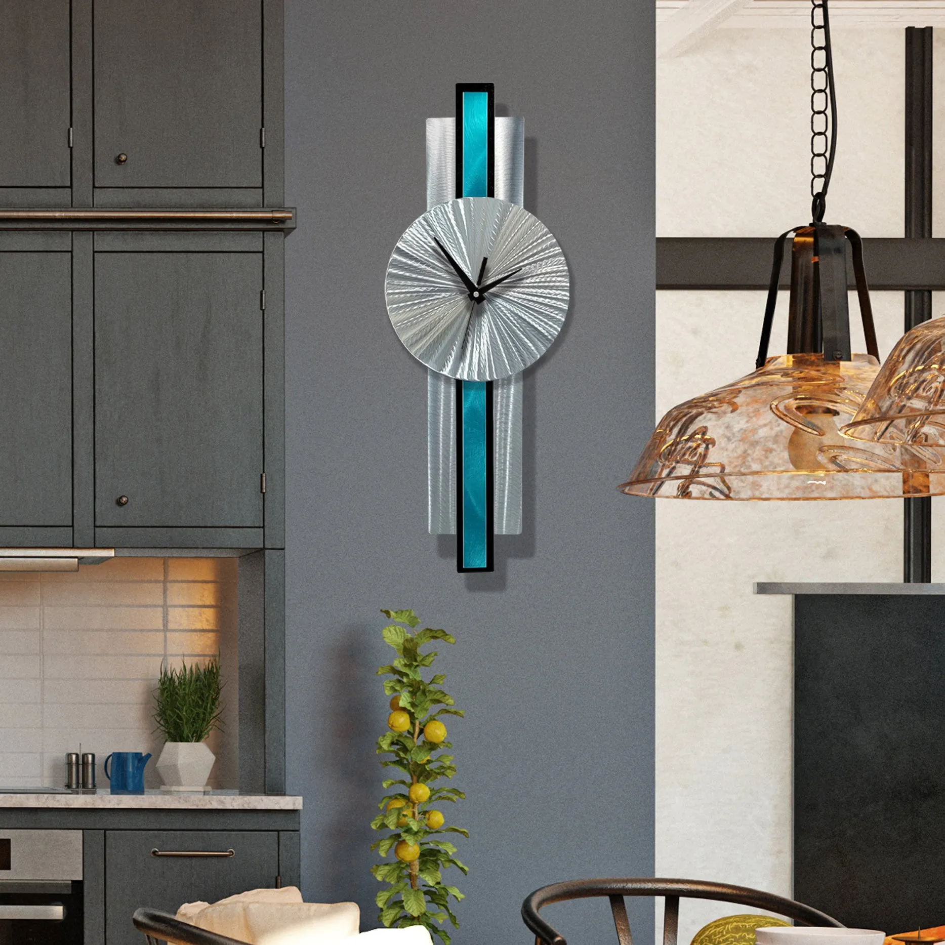 Infinite Orbit Clock Silver & Aqua